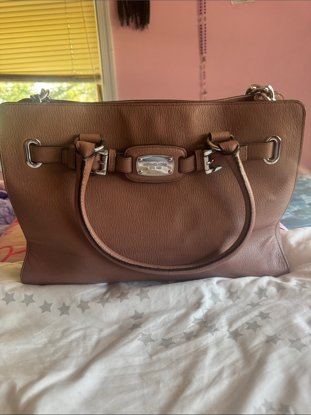 Michael Kors Chestnut Brown Leather Shoulder Bag with Silver Hardware